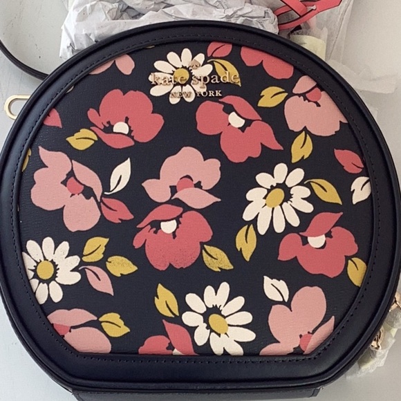 Kate Spade NWT Blue Multi Traveler Road Trip Floral Print Round Crossbody Bag - Picture 6 of 9